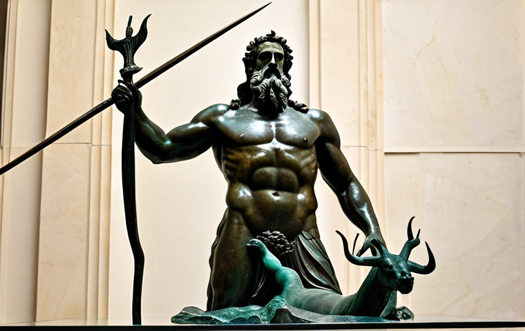**Prompt:** "Epic bronze statue of Poseidon rising from the sea, National Archaeological Museum, Athens, Greece."